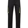 Pantalón de trabajo stretch bicolor en combinación Negro/Amarillo Flúor, con detalles flúor y múltiples bolsillos, modelo Velilla 103008S