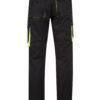 Pantalón de trabajo stretch bicolor en combinación Negro/Amarillo Flúor, con detalles flúor y múltiples bolsillos, modelo Velilla 103008S