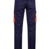 Pantalón de trabajo stretch bicolor en combinación Azul Marino/Naranja Flúor, con detalles flúor y múltiples bolsillos, modelo Velilla 103008S