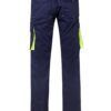 Pantalón de trabajo stretch bicolor en combinación Azul Marino/Amarillo Flúor, con detalles flúor y múltiples bolsillos, modelo Velilla 103008S
