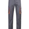 Pantalón de trabajo stretch bicolor en combinación Gris/Naranja Flúor, con detalles flúor y múltiples bolsillos, modelo Velilla 103008S