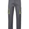 Pantalón de trabajo stretch bicolor en combinación Gris/Amarillo Flúor, con detalles flúor y múltiples bolsillos, modelo Velilla