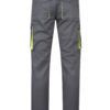 Pantalón de trabajo stretch bicolor en combinación Gris/Amarillo Flúor, con detalles flúor y múltiples bolsillos, modelo Velilla 103008S