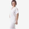 Casaca sanitaria blanca de, tejido de sarga española 200g/m², mezcla 65% poliéster y 35% algodón, ideal para sanidad y limpieza, fabricación propia