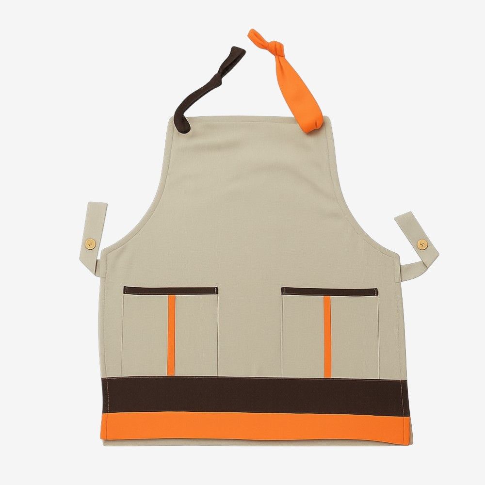 Casulla de trabajo multicolor con tirantes ajustables, bolsillos delanteros y detalles en contraste. Disponible en varios colores como azul celeste, beige, naranja y marrón. Ideal para cocina, limpieza o uso profesional.
