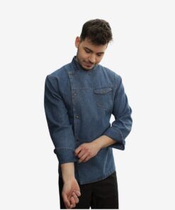 Chaqueta de cocina denim Uniforgran de manga larga, diseño moderno y resistente, ideal para chefs profesionales
