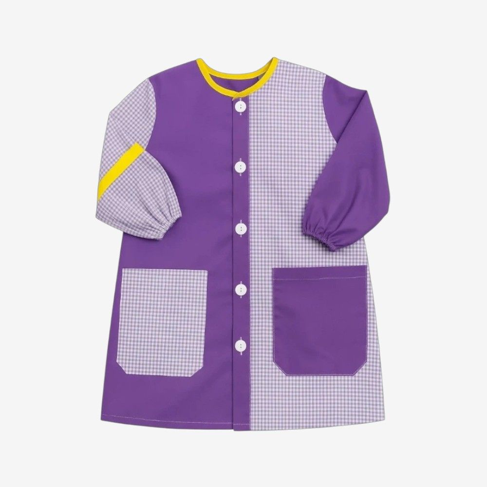 Babero infantil Vichy Morado personalizado para guardería y colegio