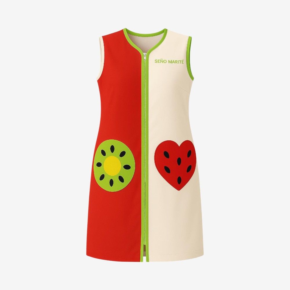Bata maestra con diseño de kiwi y fresa colorido