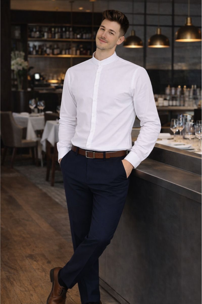 Pantalón chino hombre azul marino oscuro uniforme profesional elegante y cómodo