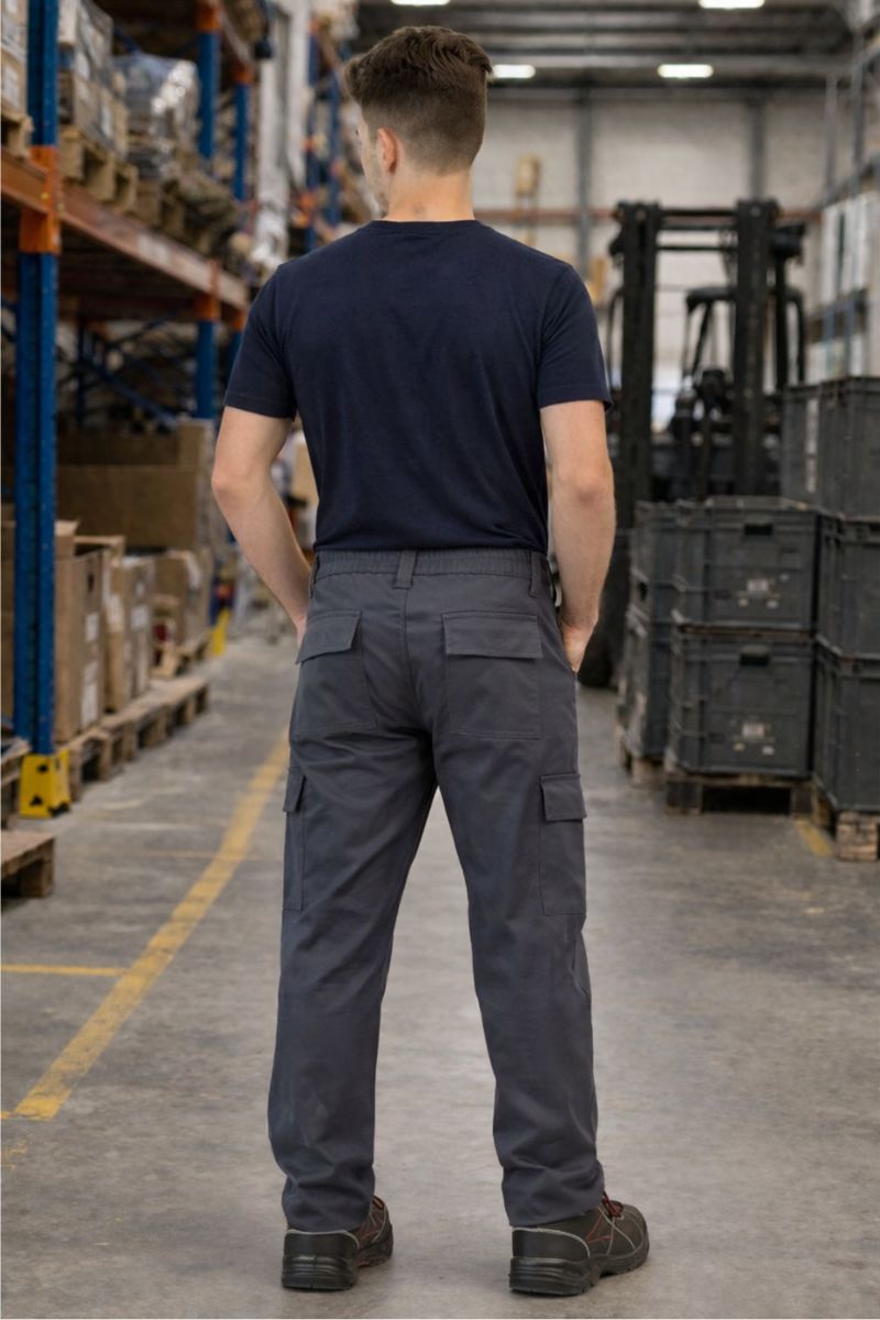 pantalón de trabajo elástico slim multibolsillos gris profesional