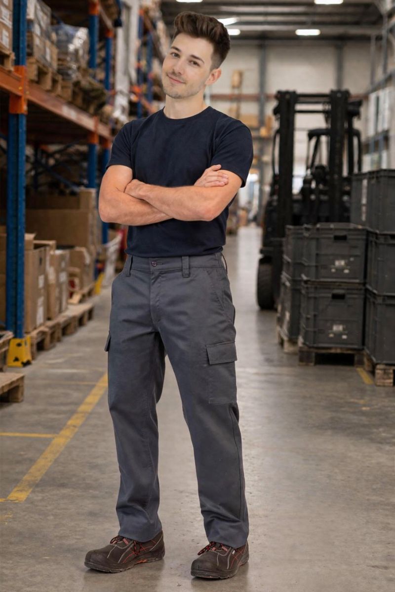 pantalón de trabajo elástico slim multibolsillos gris profesional