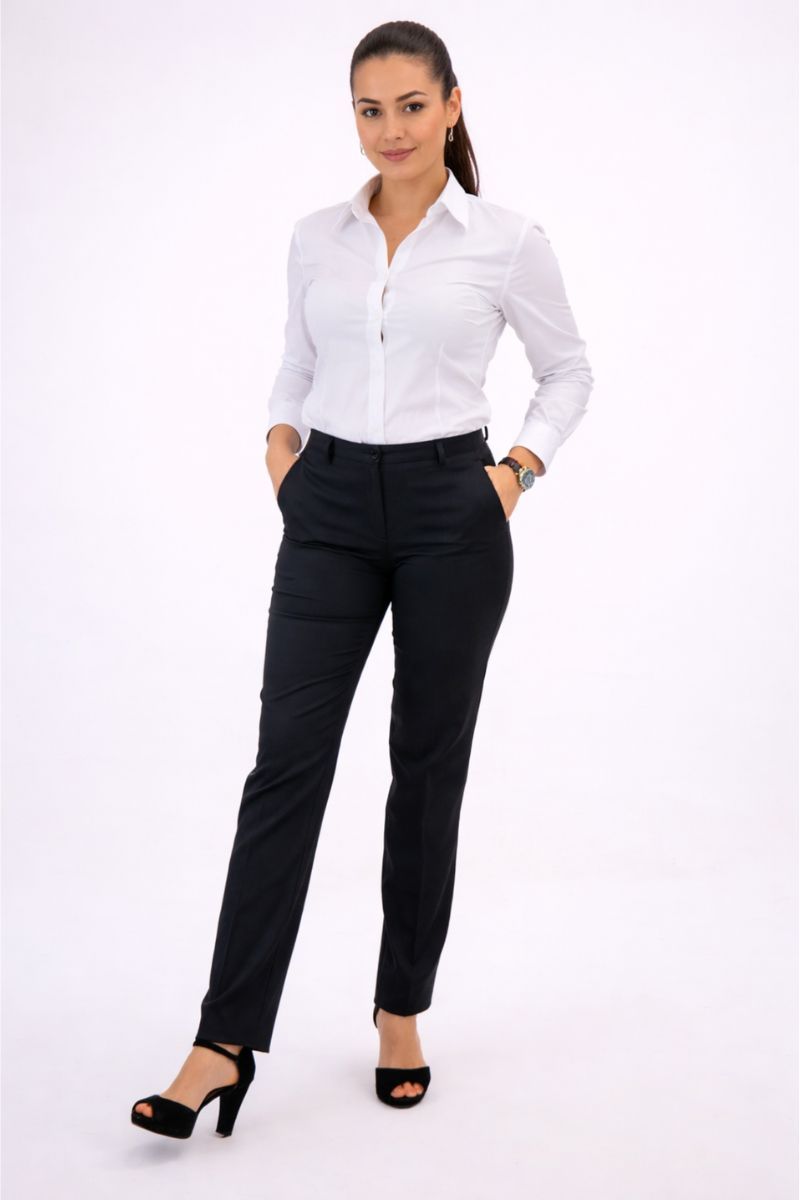 Pantalón de trabajo mujer azul marino elástico elegante cómodo uniforme profesional