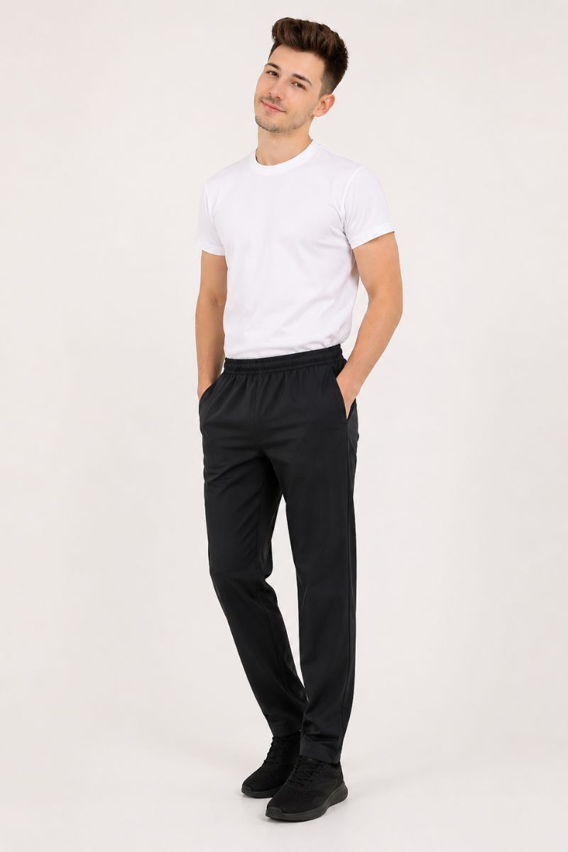 Pantalón microfibra corte recto negro unisex transpirable uniforme profesional