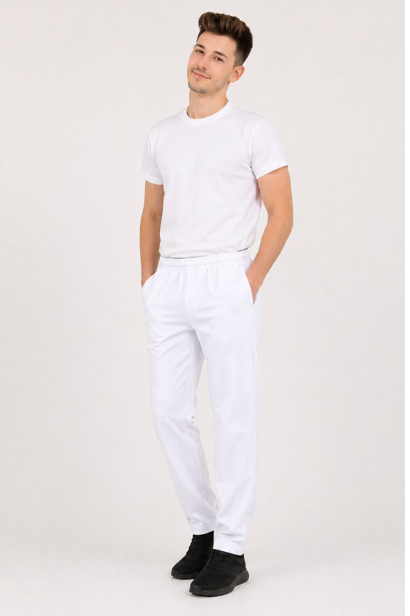 pantalón microfibra blanco corte recto unisex uniforme profesional transpirable