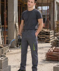 pantalón laboral gris multibolsillos hombre obra construcción resistente trabajo