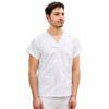 Chaqueta sanitaria blanca cuello V unisex para profesionales sanitarios y limpieza