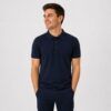 Polo unisex Fruit of the Loom azul marino de manga corta con cuello de canalé y tapeta de botones, ideal para uniformes de trabajo y bordado personalizado.