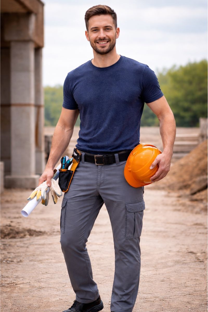 pantalon de trabajo gris stretch multibolsillos comodo y resistente