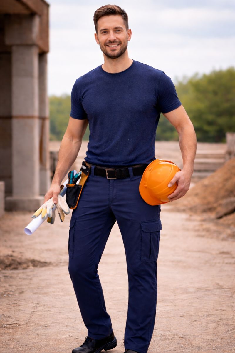 pantalon de trabajo azul marino stretch multibolsillos comodo y resisten
