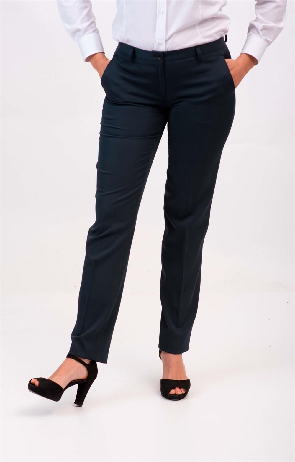 Pantalón de trabajo mujer azul marino elástico elegante cómodo uniforme profesional