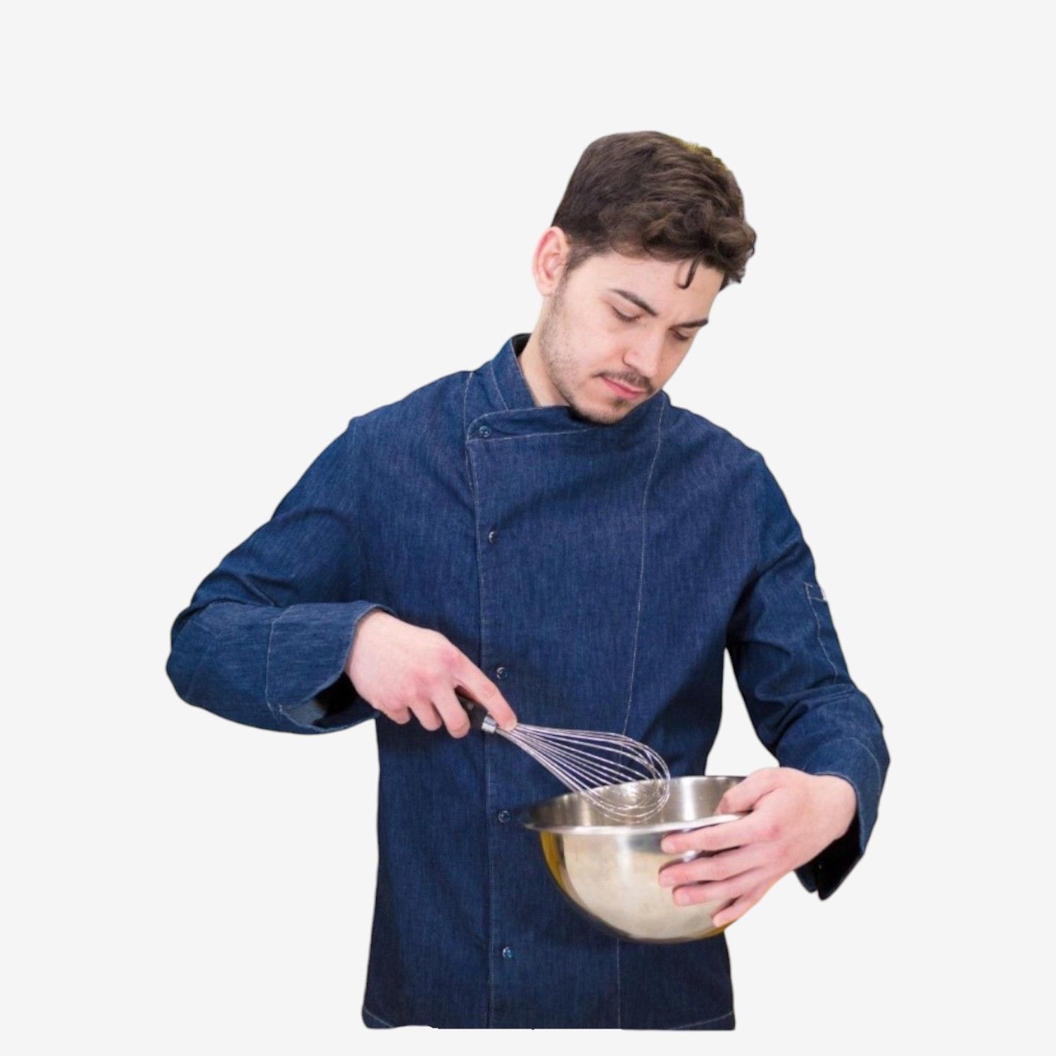 Chaqueta de cocina vaquera elástica modelo Padua REF 113001, estilo moderno y tejido flexible para chefs profesionales.