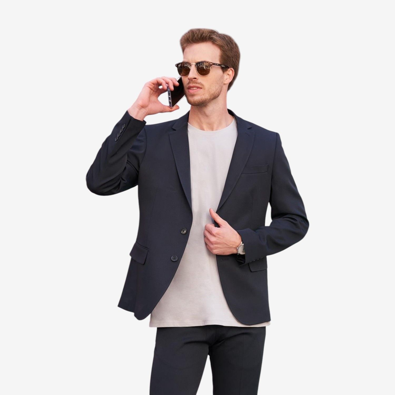 Americana poliéster elástico hombre con diseño moderno y tejido flexible