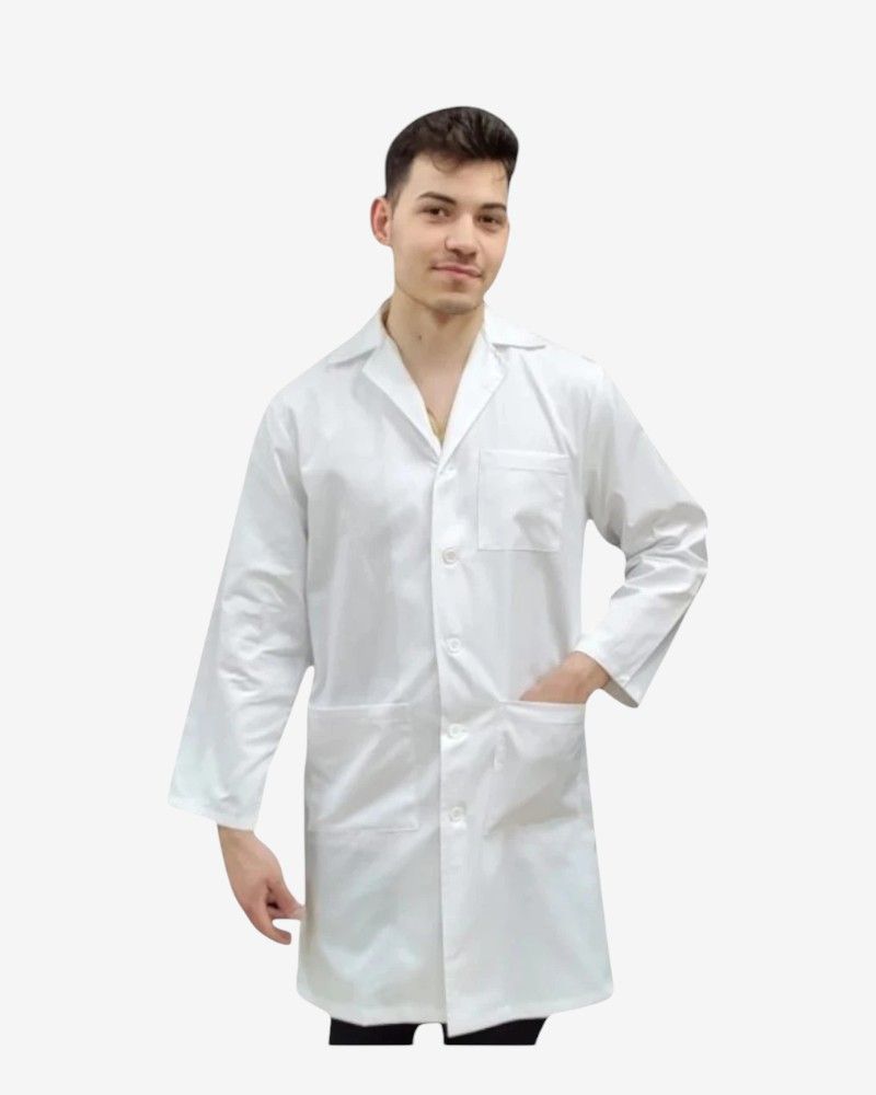 Bata unisex blanca profesional de UNIFOR GRAN, fabricación española con tejido de alta calidad, resistente y no transparente.
