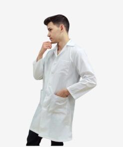 Bata unisex blanca profesional de UNIFOR GRAN, fabricación española con tejido de alta calidad, resistente y no transparente.
