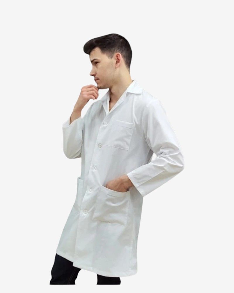 Bata unisex blanca profesional de UNIFOR GRAN, fabricación española con tejido de alta calidad, resistente y no transparente.