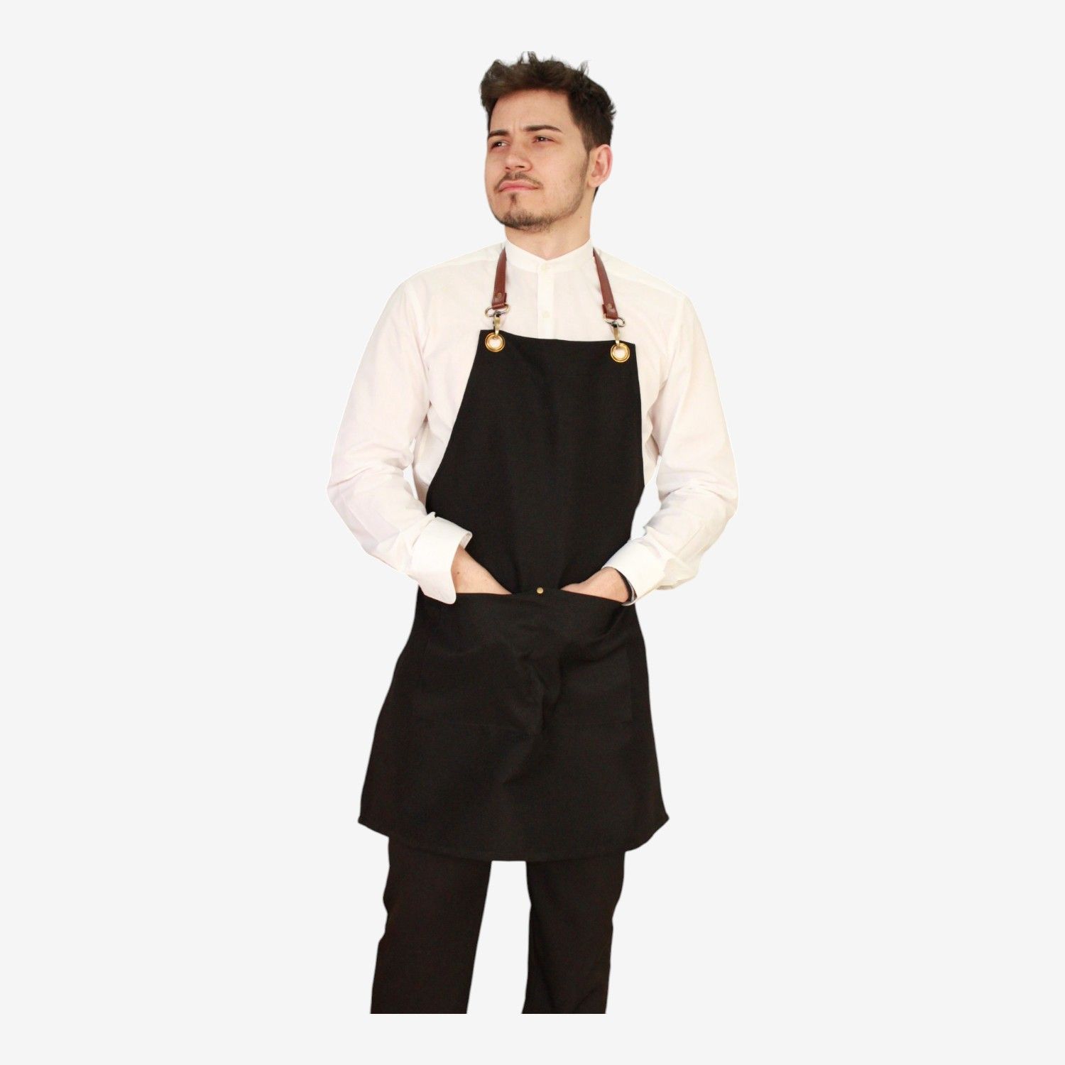 Delantal profesional de peto unisex color negro con bolsillo lateral y hebilla ajustable – Unifor Gran