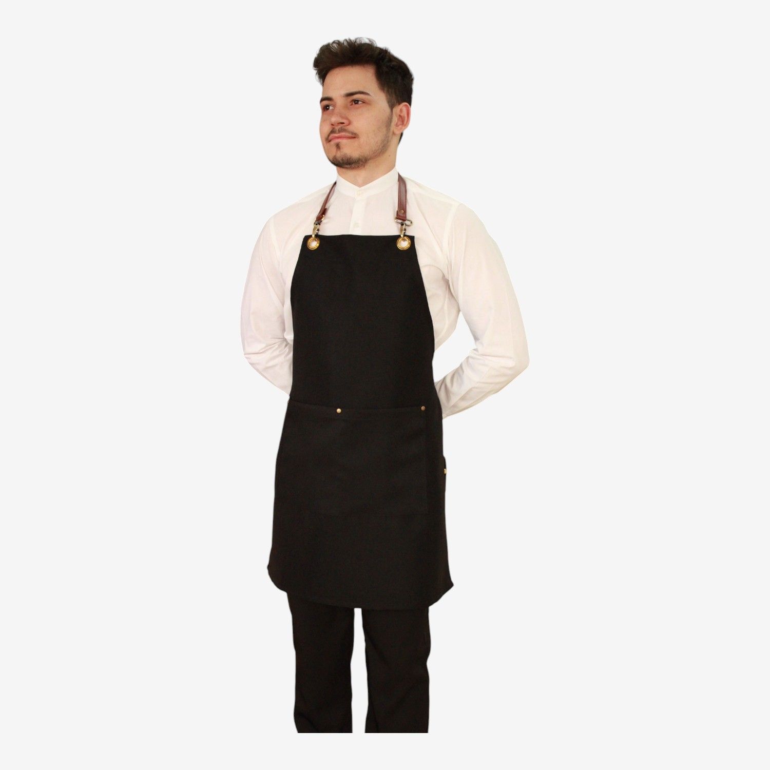 Delantal profesional de peto unisex color negro con bolsillo lateral y hebilla ajustable – Unifor Gran
