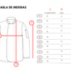 Tabla de medidas de chaqueta de cocina Uniforgran: tallas desde la 50 hasta la talla 60 con guía de contorno de pecho y largo de prenda