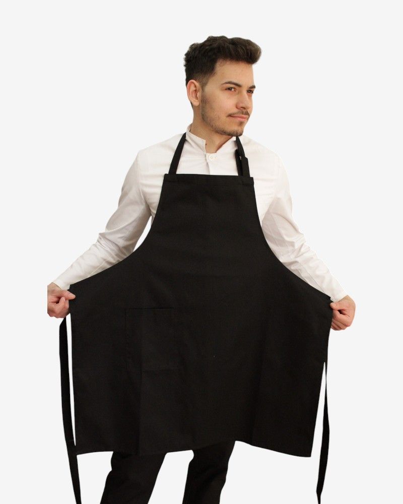 Delantal profesional de peto unisex color negro con bolsillo lateral y hebilla ajustable – Unifor Gran