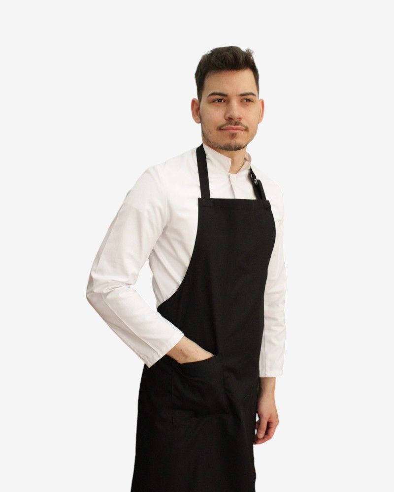 Delantal profesional de peto unisex color negro con bolsillo lateral y hebilla ajustable – Unifor Gran