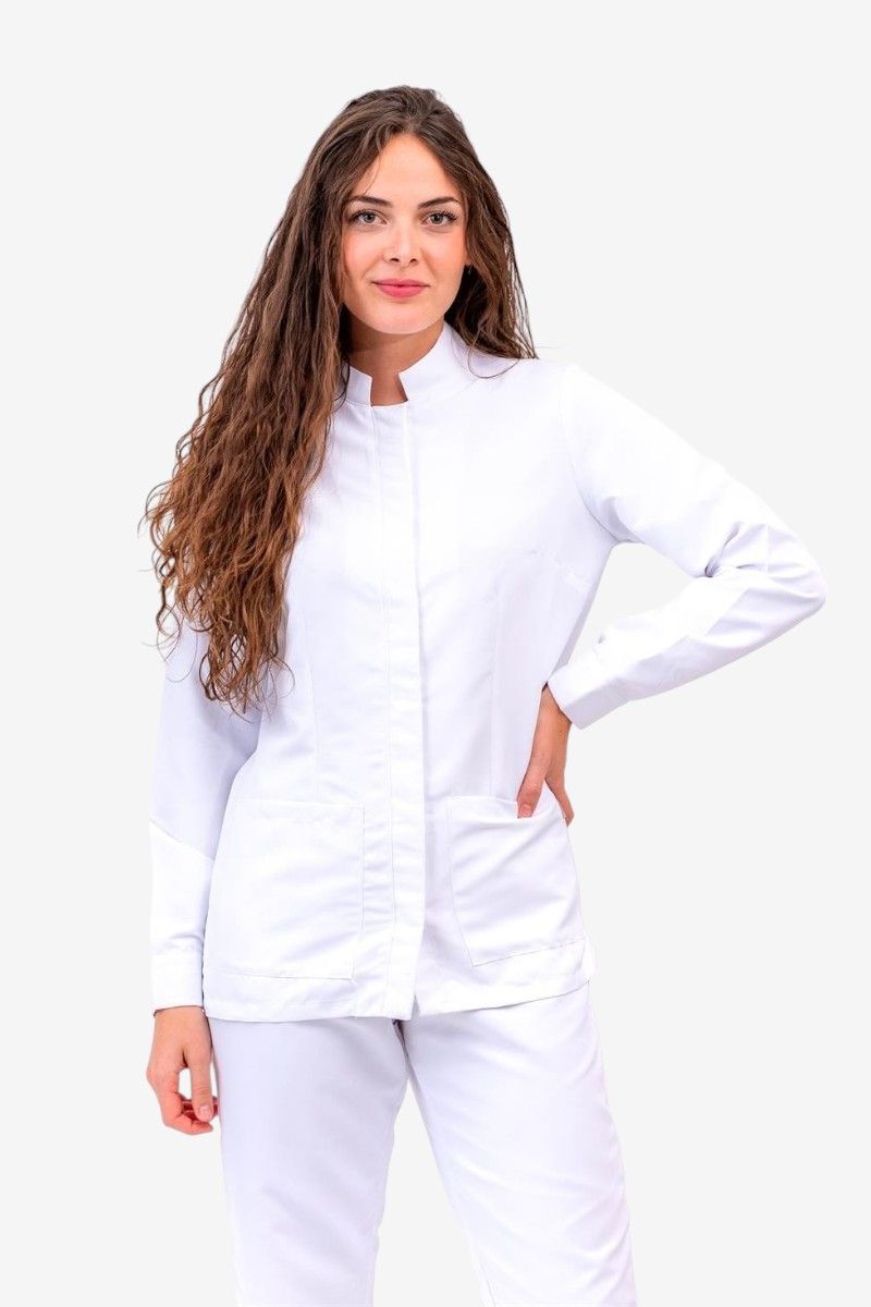 Casaca blanca de señora en microfibra, manga larga, modelo EUROSAVOY REF 114306COmaha