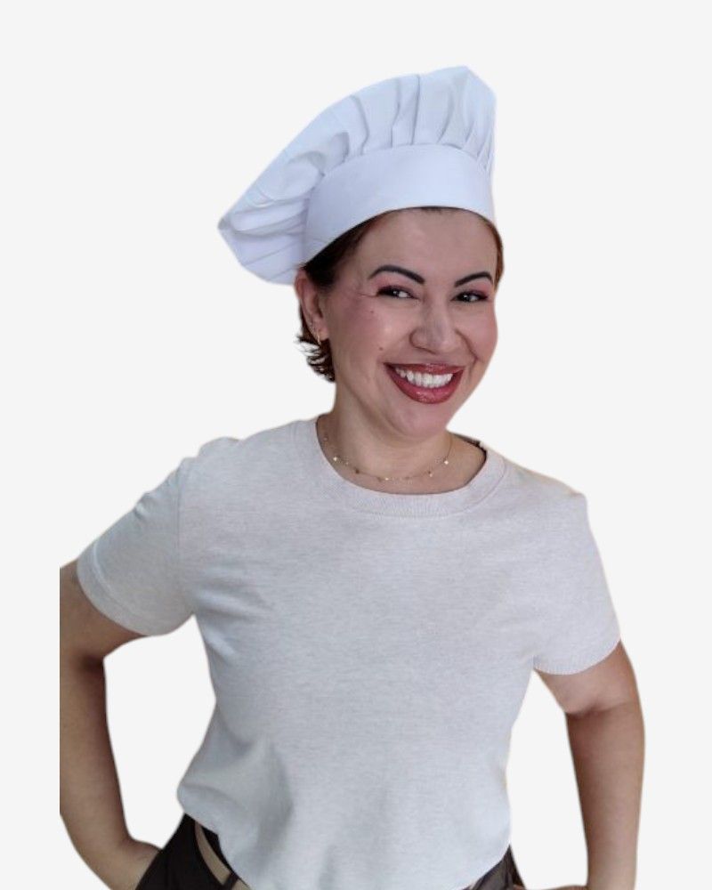 Gorro Champion estilo chef blanco con cierre de velcro, fabricación propia de Unifor Gran