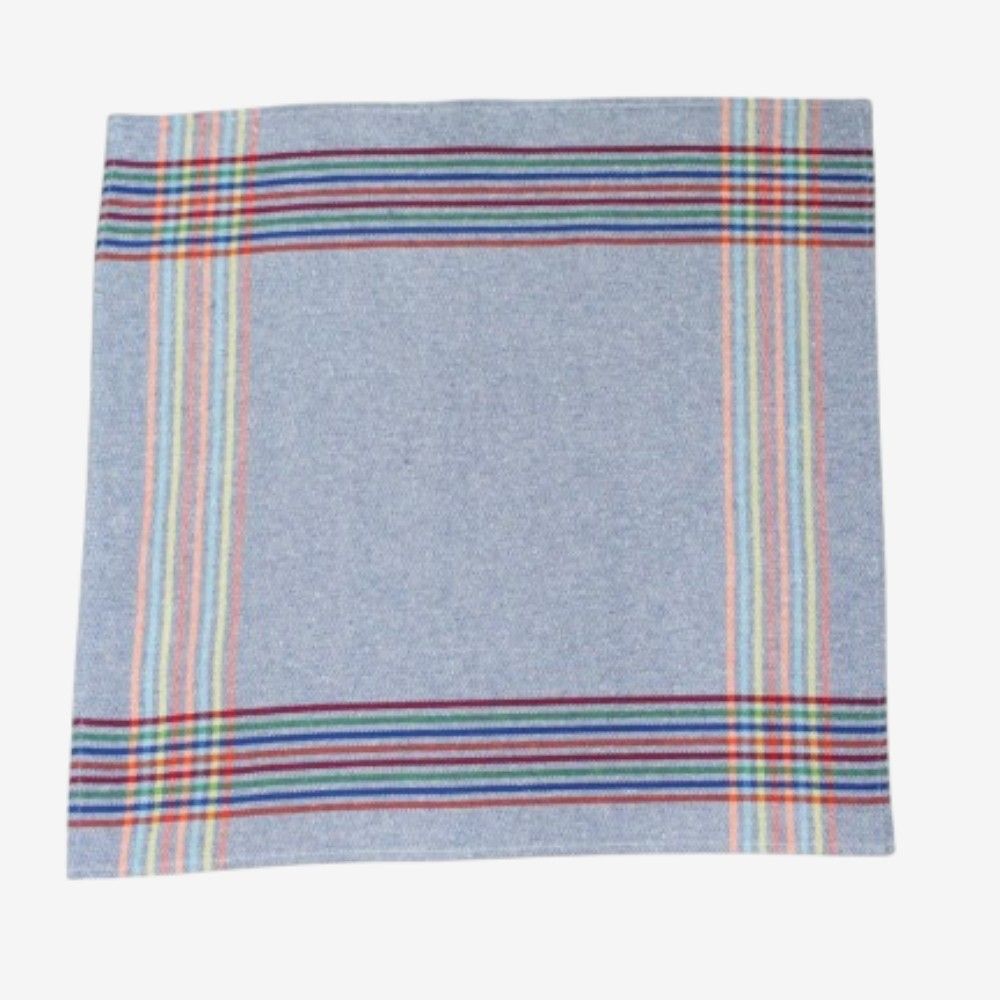Paño de cocina de sarga VAJILLA azul con rayas de colores primarios