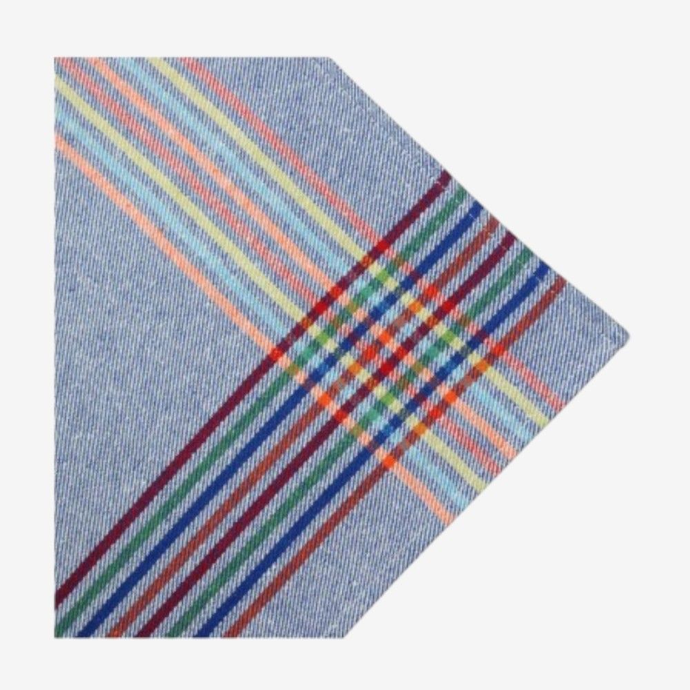 Paño de cocina de sarga VAJILLA azul con rayas de colores primarios