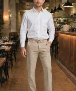 pantalón laboral hombre elástico resistente beige Roly Ritz uniforme trabajo hostelería