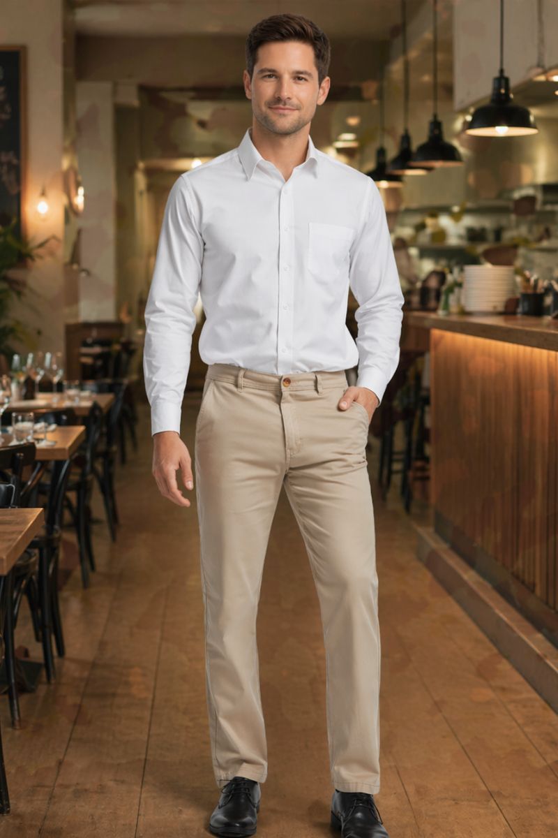 pantalón laboral hombre elástico resistente beige Roly Ritz uniforme trabajo hostelería