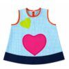 Babero infantil vichy azul con corazones de colores para guardería y colegio