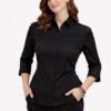 Camisa negra entallada de manga francesa con pajarita burdeos uniforme profesional hostelería mujer