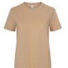 Camisetas básicas de manga corta para mujer modelo 155 de Mukua Velilla, disponibles en varios colores y tallas, fabricadas en algodón 100% transpirable, ideales para uso diario o laboral.