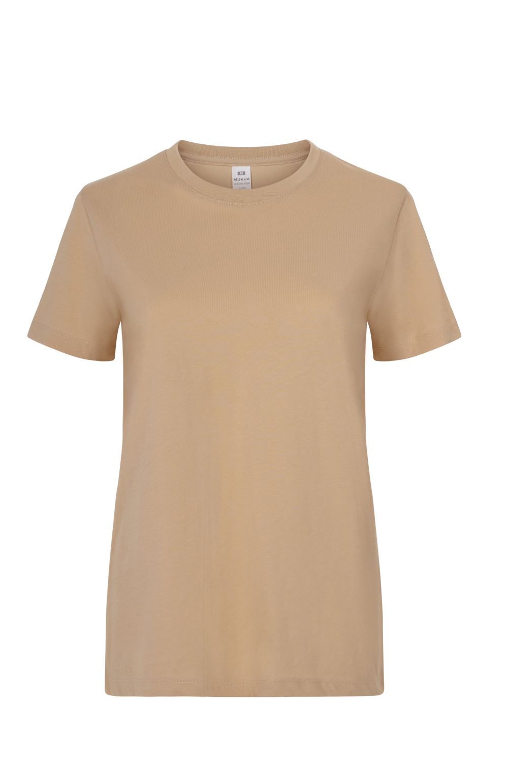 Camisetas básicas de manga corta para mujer modelo 155 de Mukua Velilla, disponibles en varios colores y tallas, fabricadas en algodón 100% transpirable, ideales para uso diario o laboral.