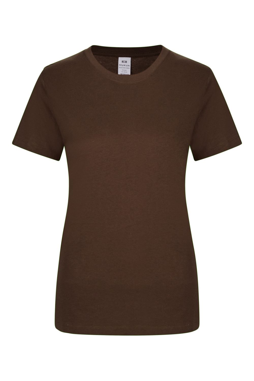 Camisetas básicas de manga corta para mujer modelo 155 de Mukua Velilla, disponibles en varios colores y tallas, fabricadas en algodón 100% transpirable, ideales para uso diario o laboral.