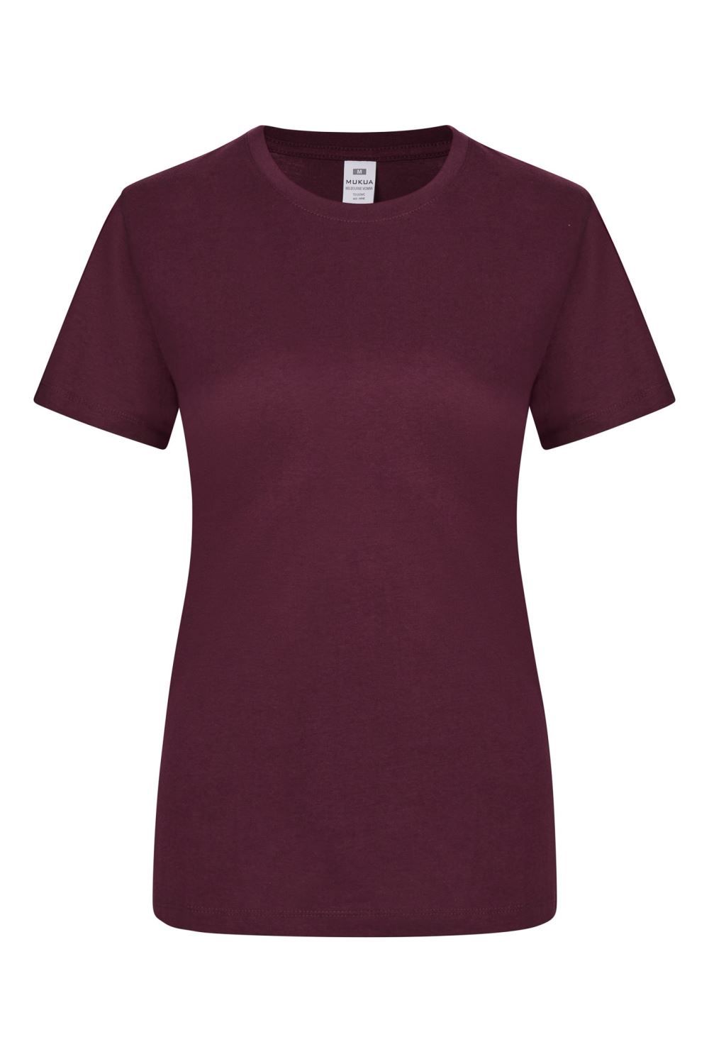 Camisetas básicas de manga corta para mujer modelo 155 de Mukua Velilla, disponibles en varios colores y tallas, fabricadas en algodón 100% transpirable, ideales para uso diario o laboral.