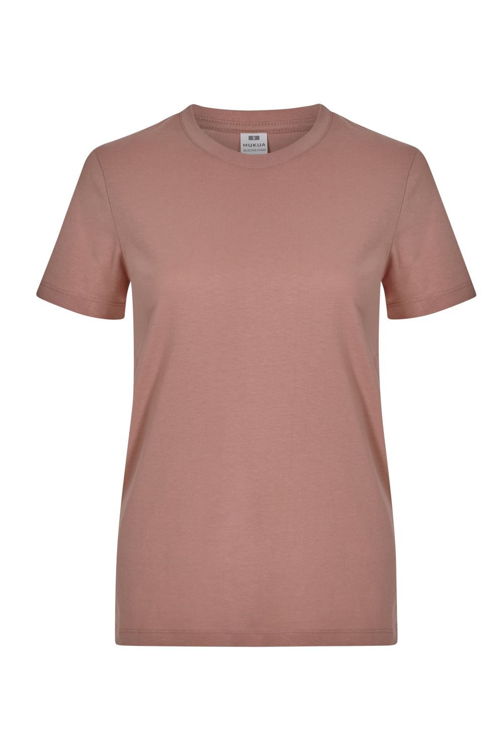 Camisetas básicas de manga corta para mujer modelo 155 de Mukua Velilla, disponibles en varios colores y tallas, fabricadas en algodón 100% transpirable, ideales para uso diario o laboral.