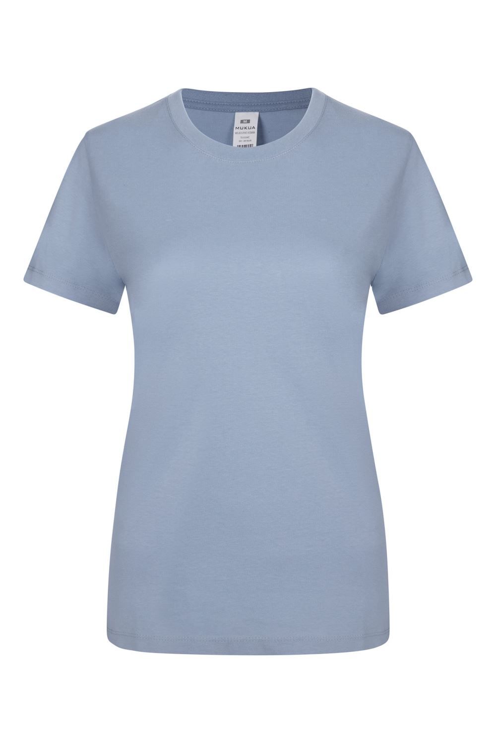 Camisetas básicas de manga corta para mujer modelo 155 de Mukua Velilla, disponibles en varios colores y tallas, fabricadas en algodón 100% transpirable, ideales para uso diario o laboral.