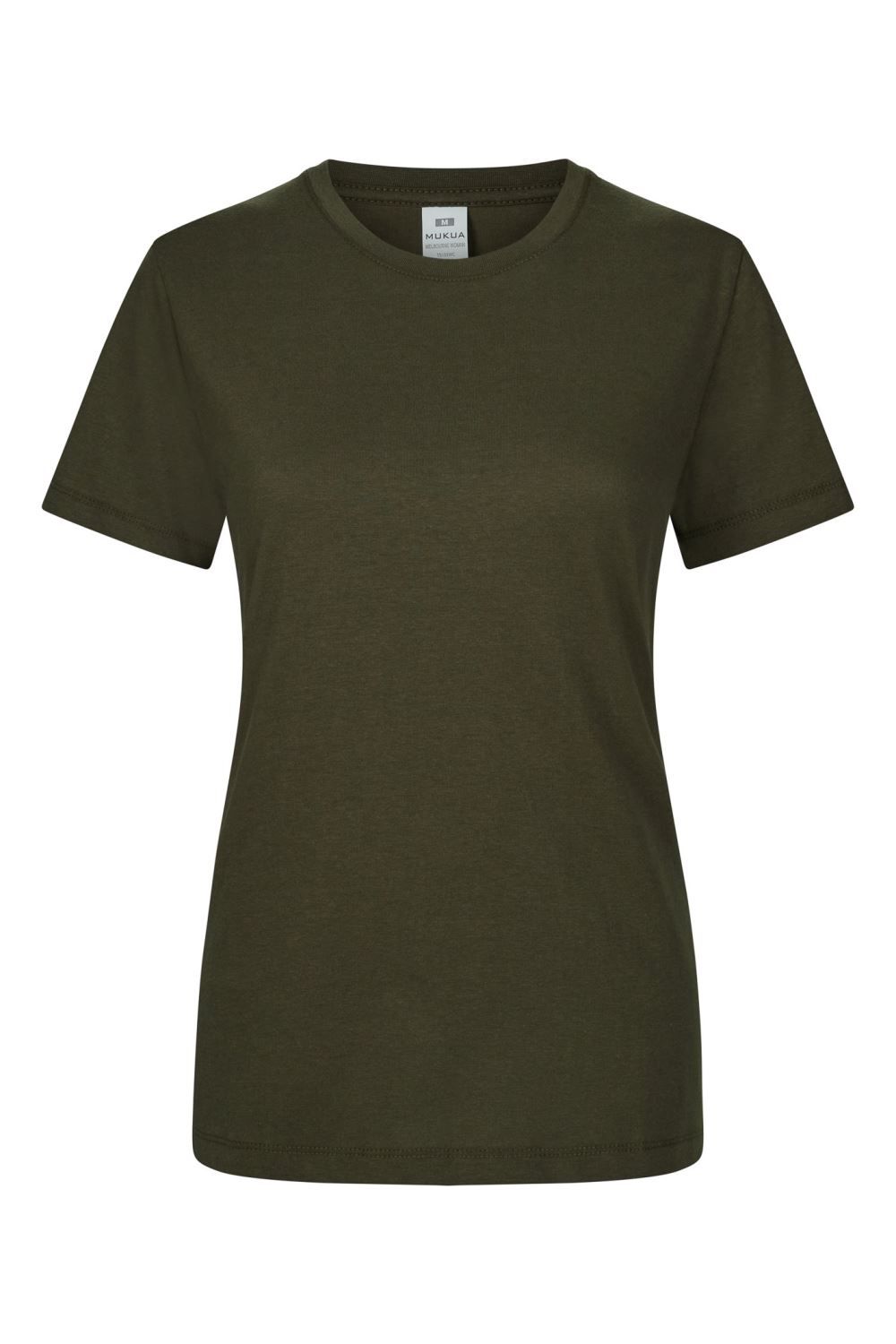 Camisetas básicas de manga corta para mujer modelo 155 de Mukua Velilla, disponibles en varios colores y tallas, fabricadas en algodón 100% transpirable, ideales para uso diario o laboral.