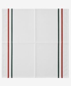 Paño de Cocina Profesional de Algodón 100% blanco con franjas verde y roja, tamaño 60x55 cm, sobre superficie de cocina.